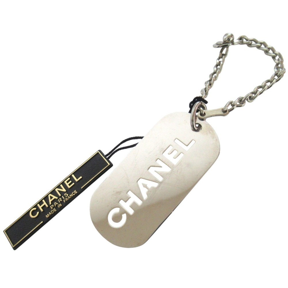 07V CHANEL Chanel Dog Tag Logo Keychain Accessory Bag Charm Silver Color Women's